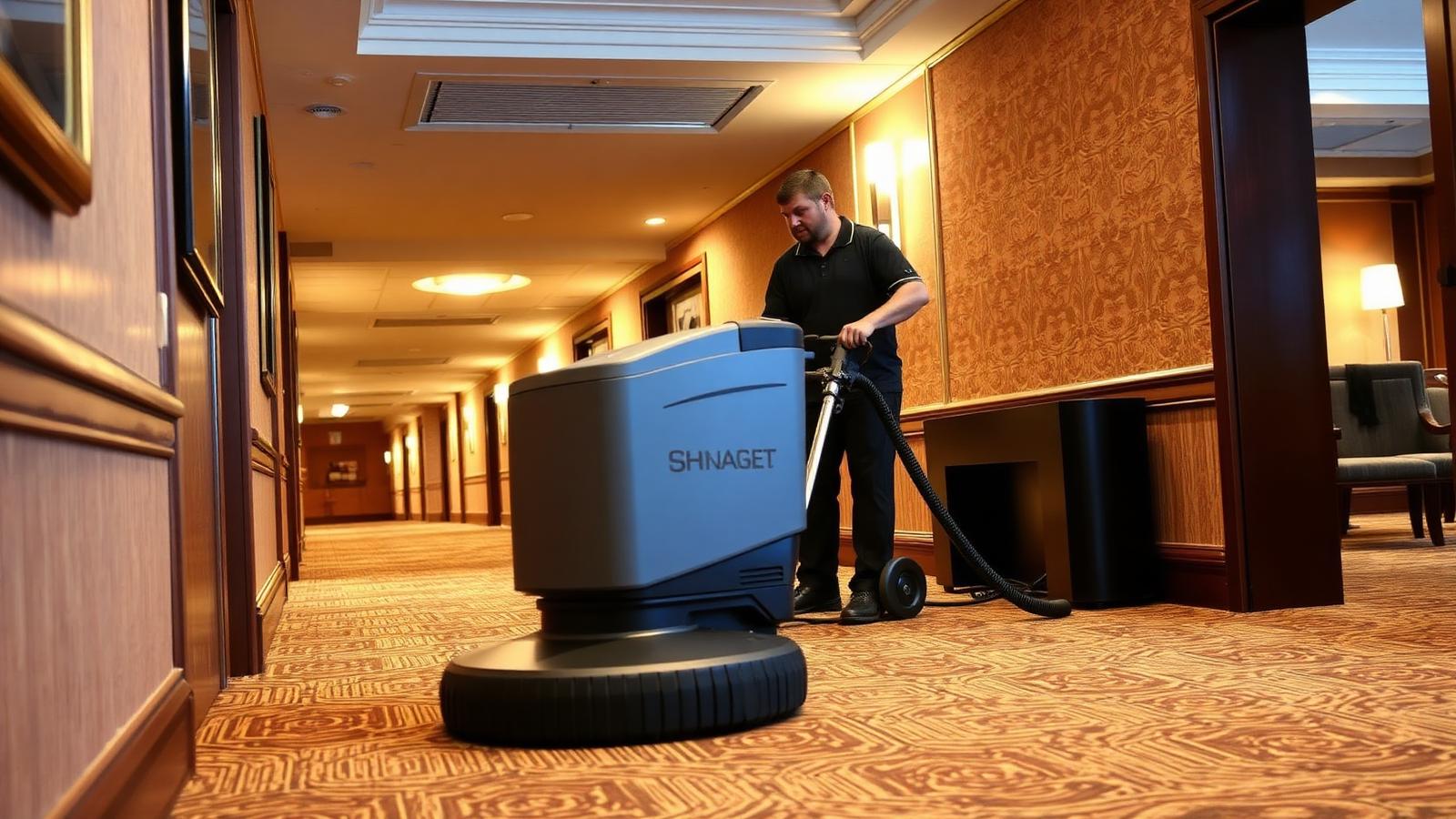 Bayline crew performing commercial carpet cleaning at a Tampa Bay business