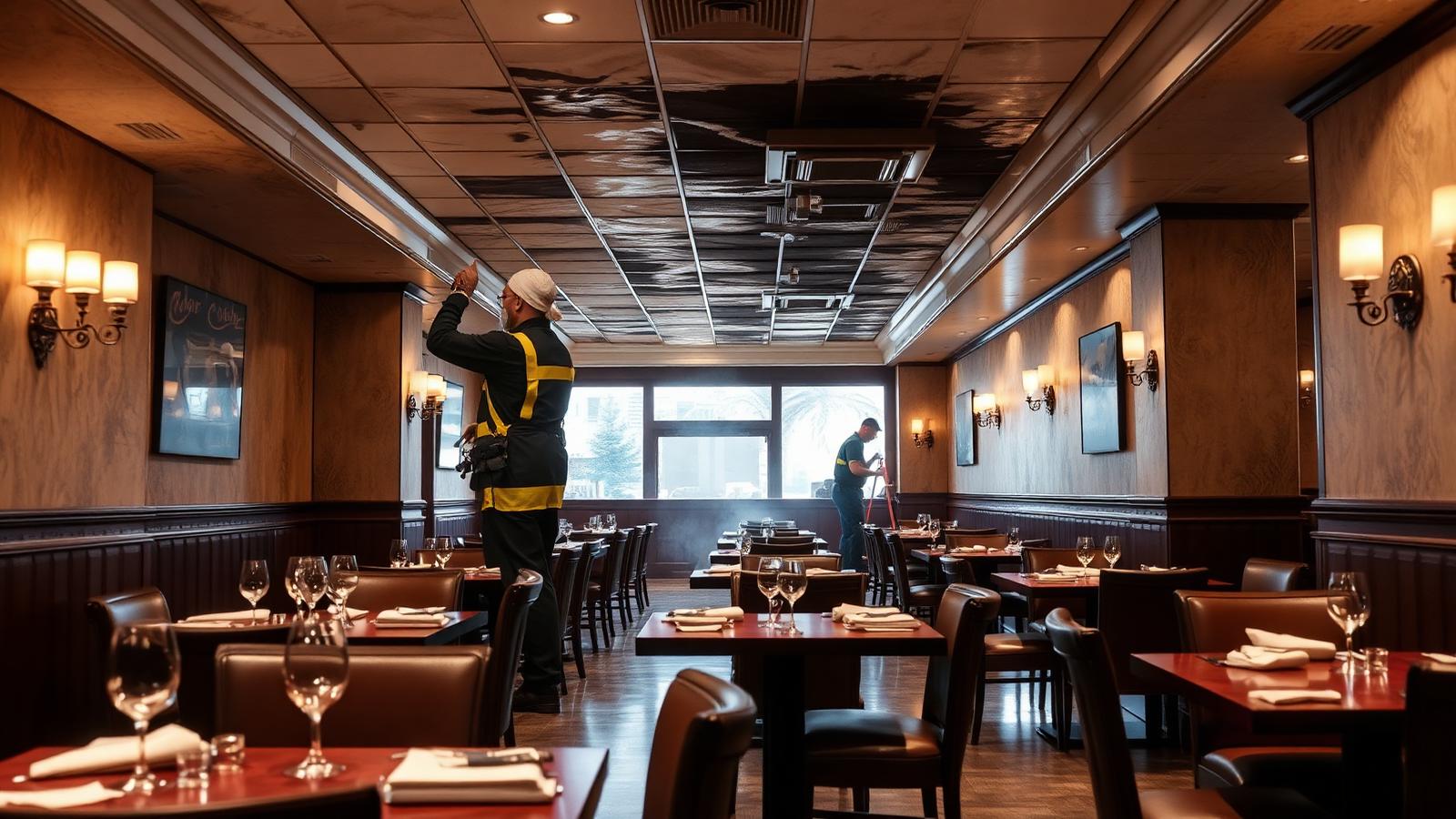 Bayline crew performing commercial fire and smoke damage restoration at a Tampa Bay business