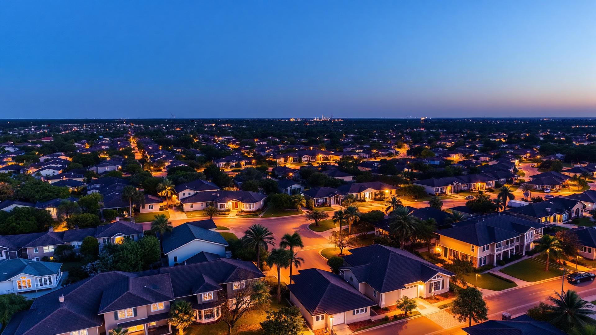 Tampa Bay suburban neighborhood at dusk